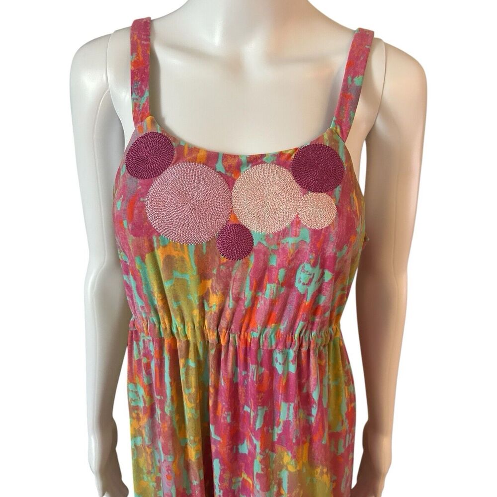 Nine West Size 6 Colorful Abstract Print Maxi Dress Embroidered Circles - Picture 3 of 10